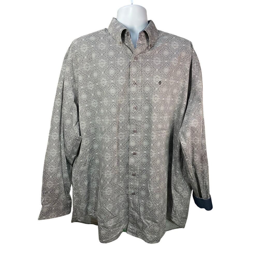 STETSON Long Sleeve Gray Geometric Western Button Up Mens 2XL